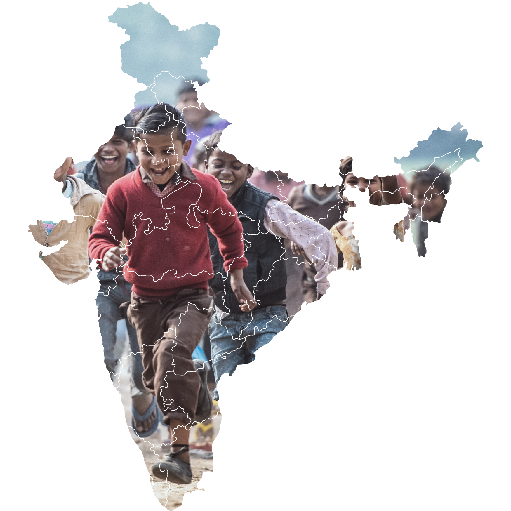 group-Indian-children-running clipped under india map